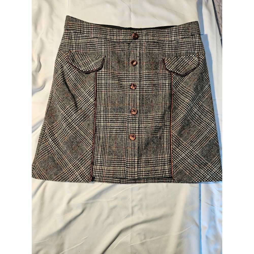 Bagatelle Skirt Womens Size M Plaid Glen Check Button Preppy Velvet Trim Mini